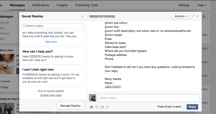 Facebook Saved Replies