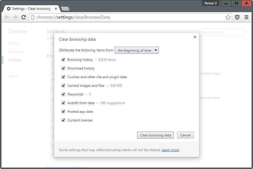 clear-browsing-data chrome