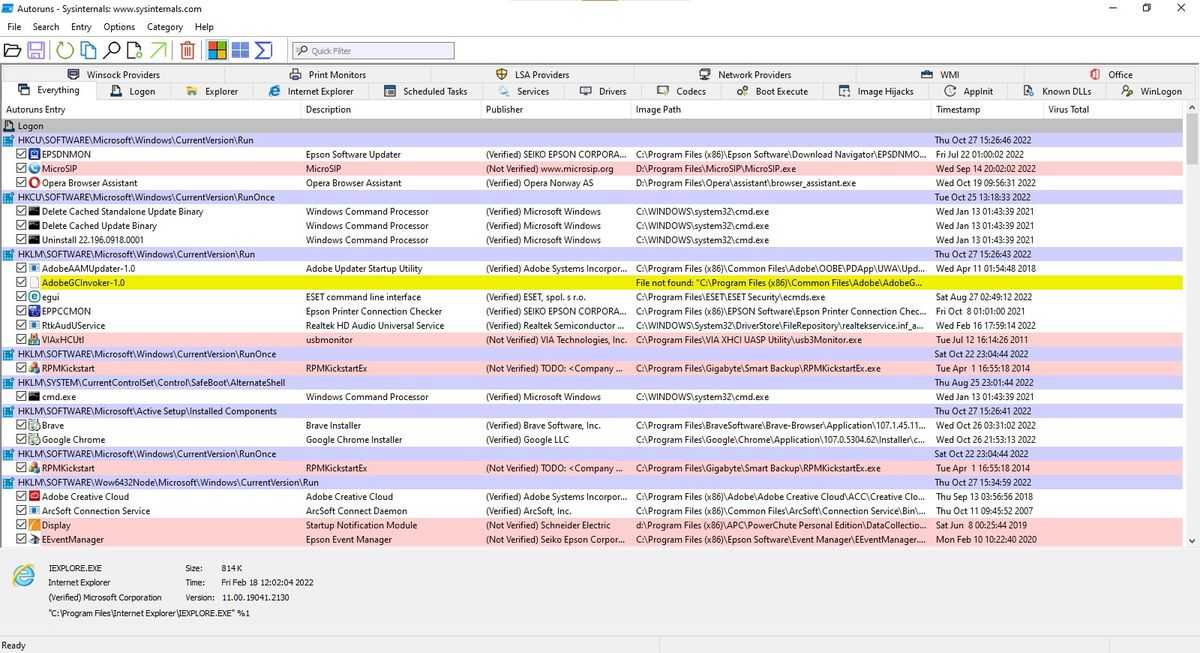 autoruns sysinternals windows